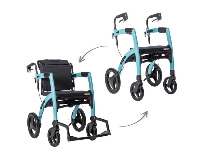 Purple Rollz Motion Walker in both rollator and wheelchair mode