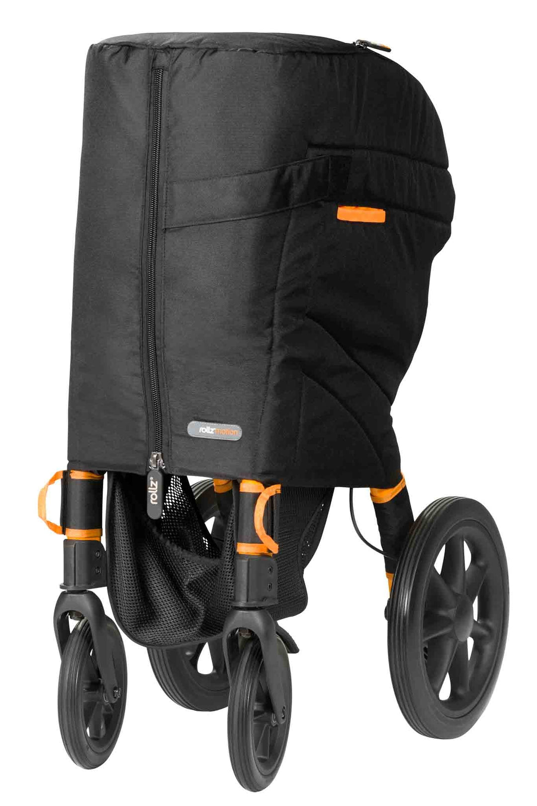 A 'Rollz Motion' walking frame inside a travel cover on a white background