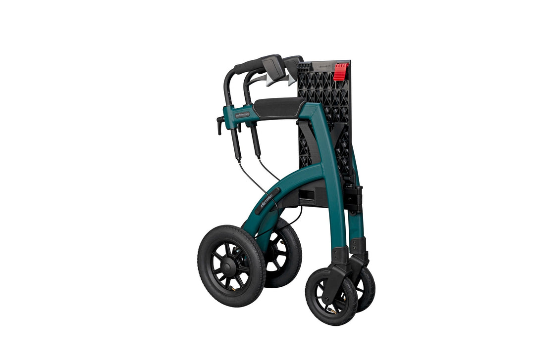 A folded 'Rollz Motion Performance' walking frame