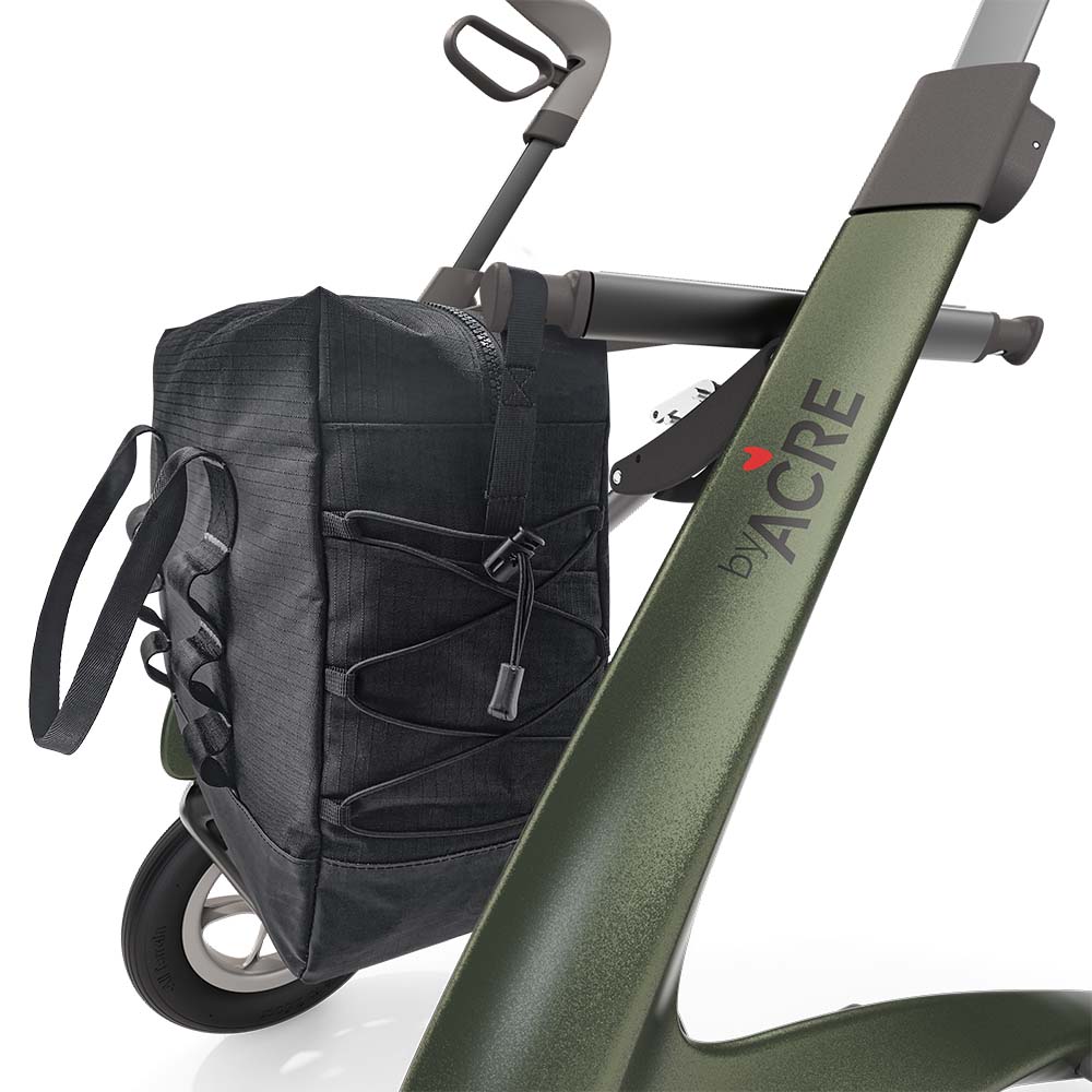Close up of a 'byACRE Daypack' on a 'byACRE Overland' rollator