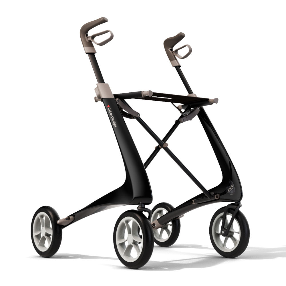 A black 'byACRE Carbon Ultralight' rollator