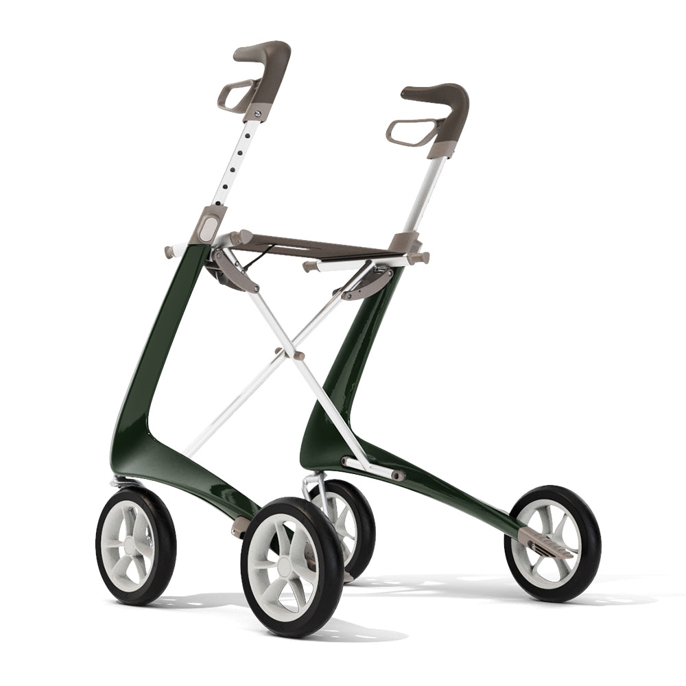 Premium lightweight rollator in green on white background