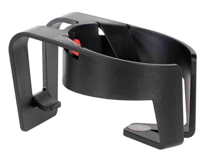A close up of the cupholder that fits on a Rollz Motion rollator