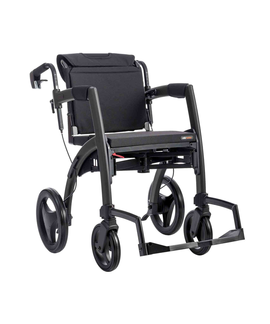 A black Rollz Motion wheelchair on a white background