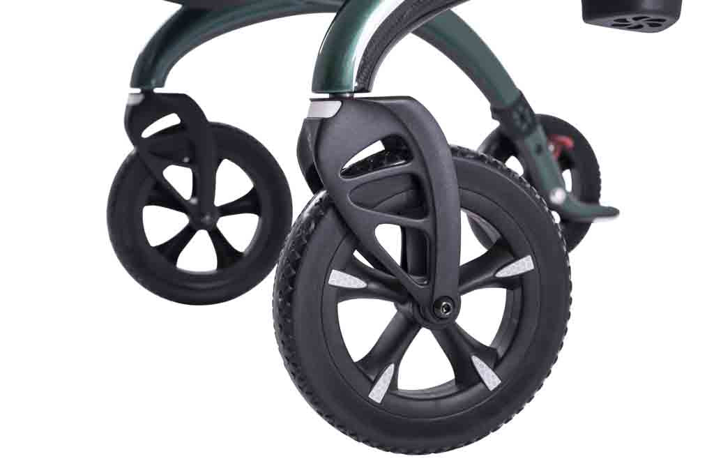 Close up of the wheels on a Saljol walking frame