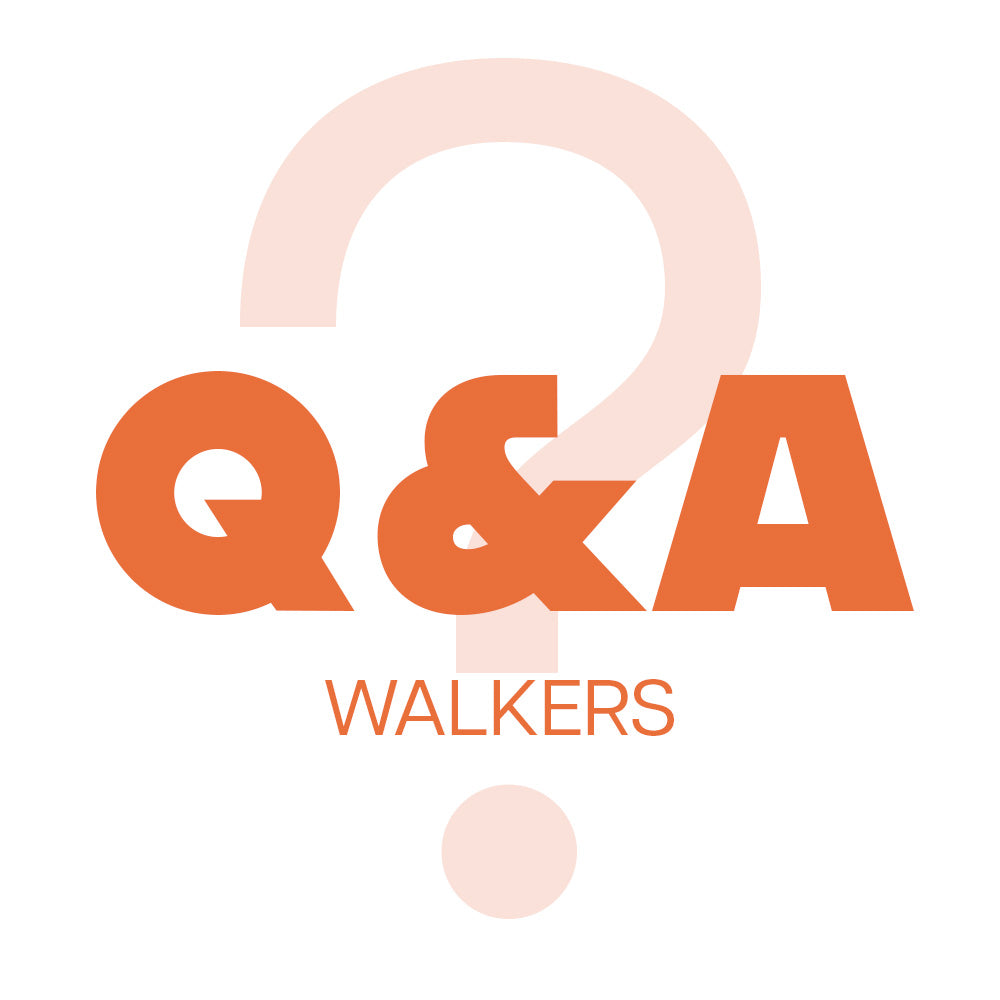 The writing 'Q&A walkers' on a white background 