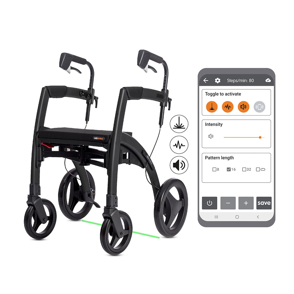 Rollz Rhythm walking frame and a smart phone