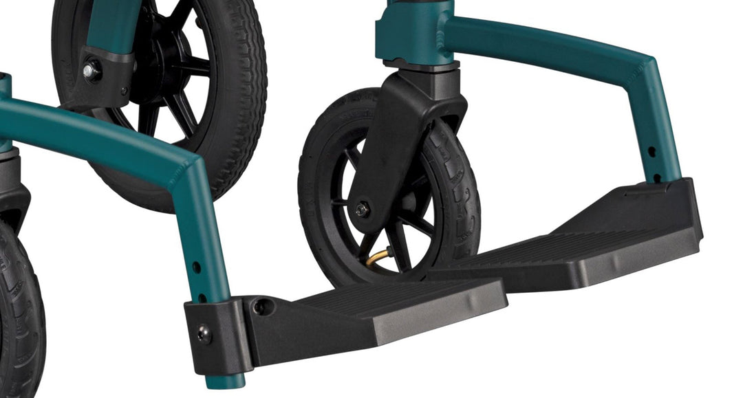 A close up of footrests on the 'Rollz Motion Performance' rollator